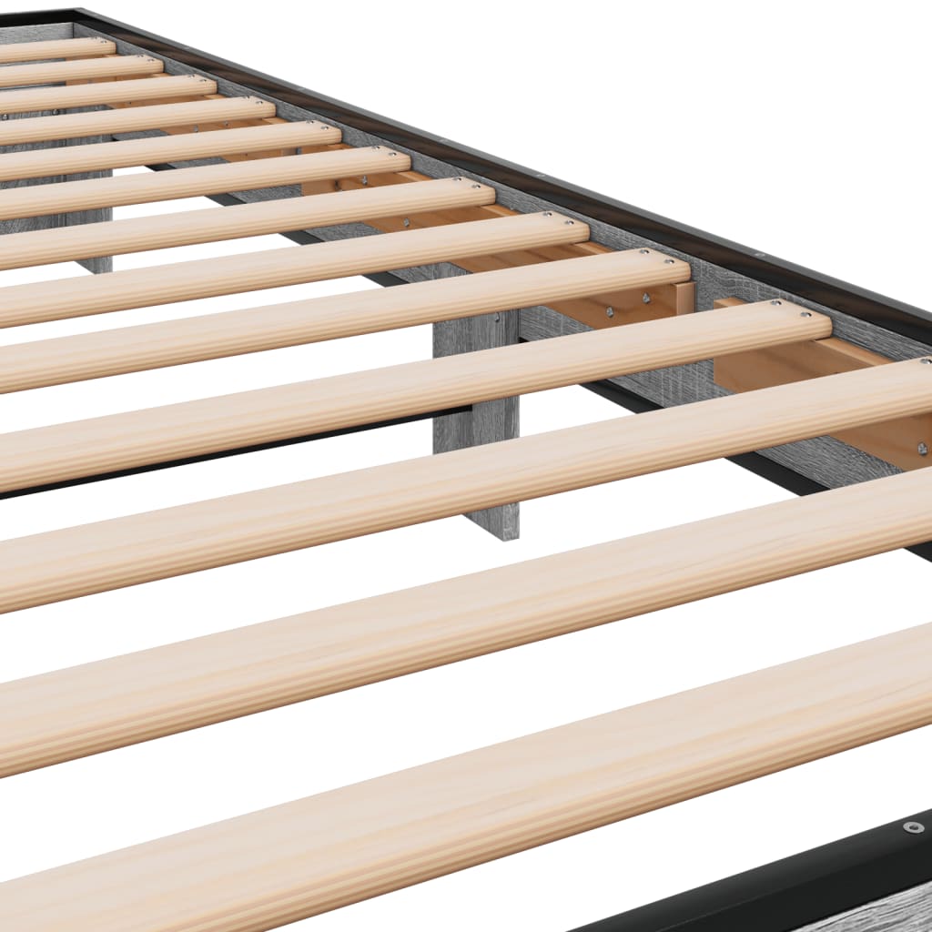Bedframe bewerkt hout en metaal grijs sonoma eiken 100x200 cm is nu te koop bij PeponiXL, paradijselijk wonen!