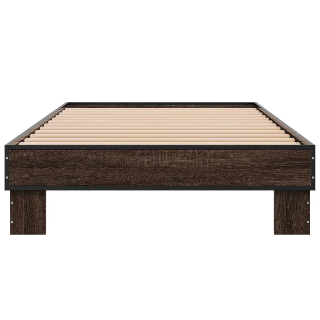 Bedframe bewerkt hout en metaal bruin eikenkleurig 100x200 cm is nu te koop bij PeponiXL, paradijselijk wonen!
