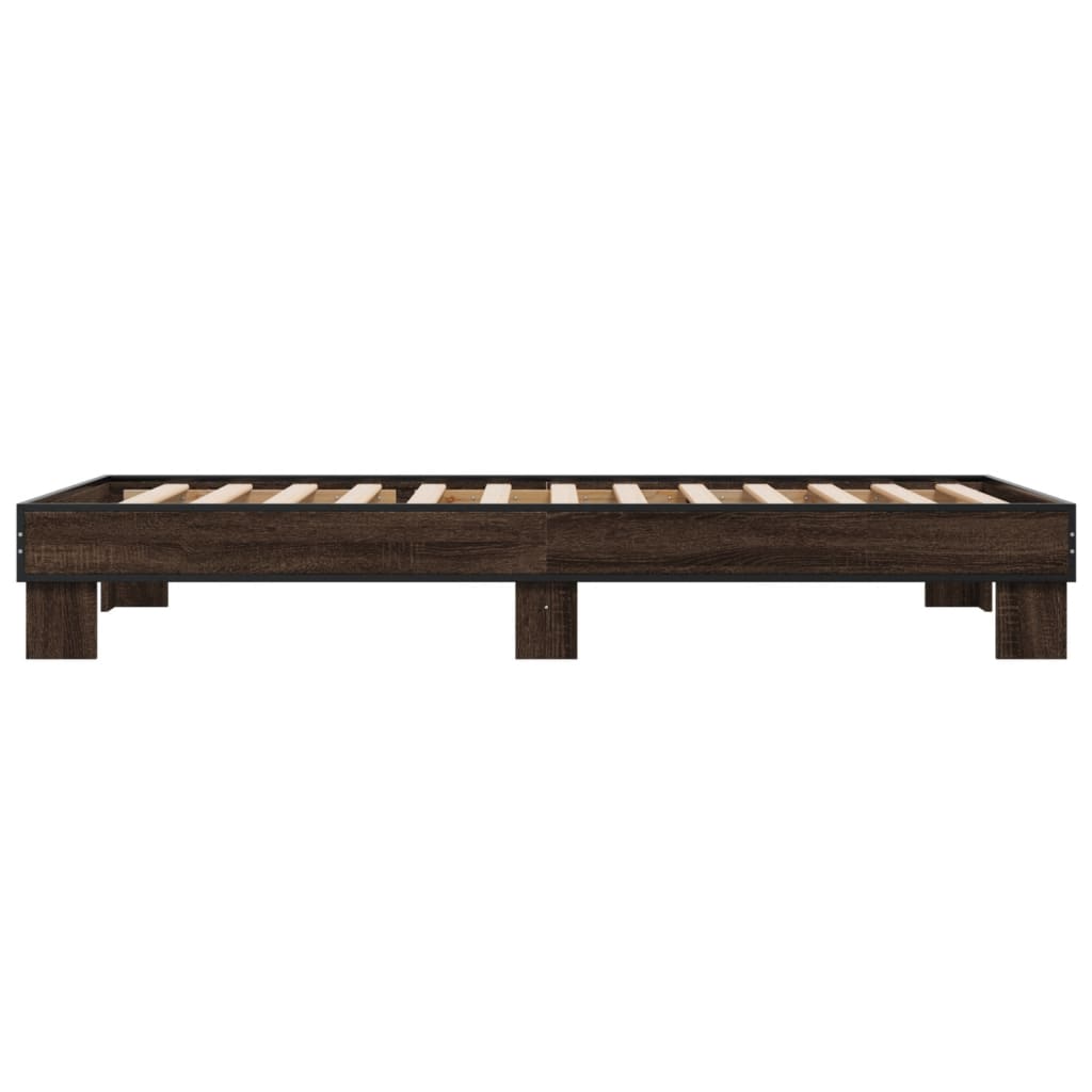 Bedframe bewerkt hout en metaal bruin eikenkleurig 100x200 cm is nu te koop bij PeponiXL, paradijselijk wonen!