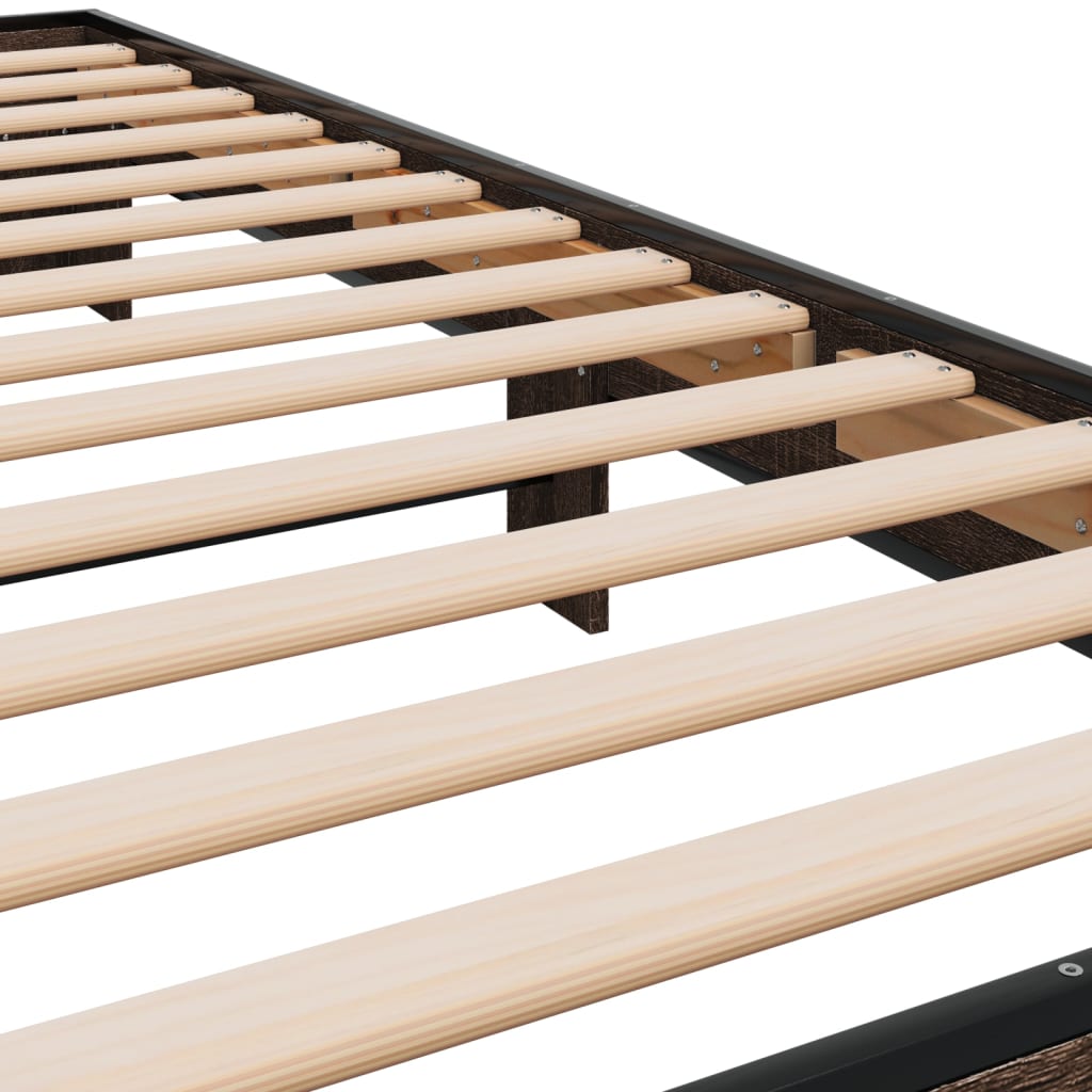 Bedframe bewerkt hout en metaal bruin eikenkleurig 100x200 cm is nu te koop bij PeponiXL, paradijselijk wonen!