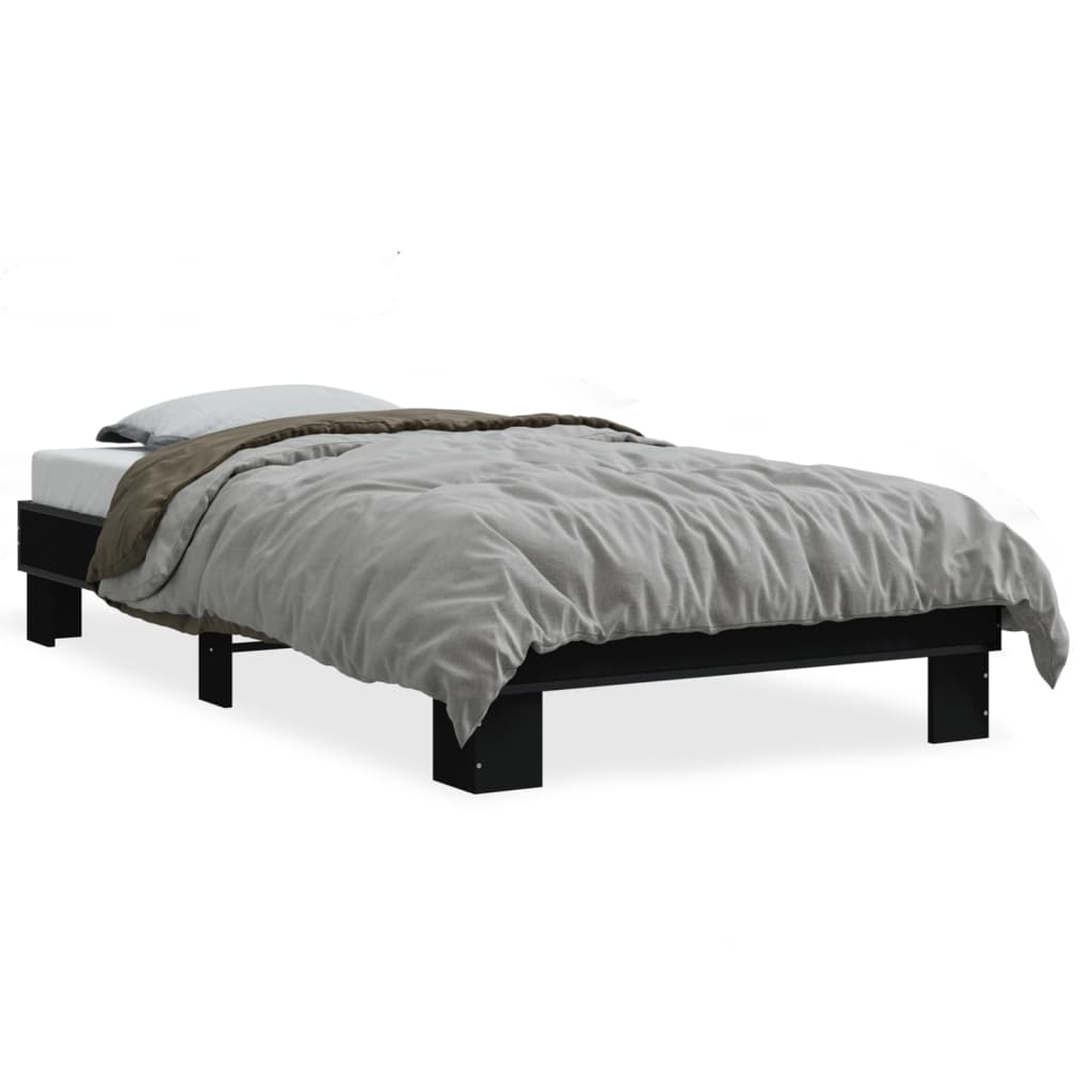 Bedframe bewerkt hout en metaal zwart 90x200 cm is nu te koop bij PeponiXL, paradijselijk wonen!