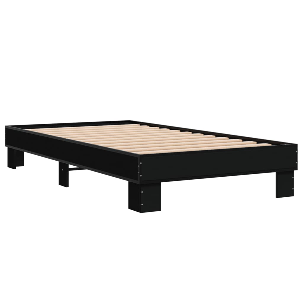 Bedframe bewerkt hout en metaal zwart 90x200 cm is nu te koop bij PeponiXL, paradijselijk wonen!