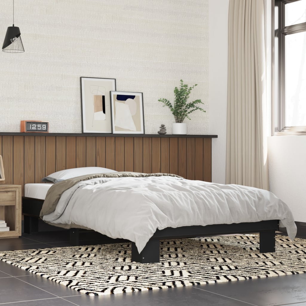 Bedframe bewerkt hout en metaal zwart 90x200 cm is nu te koop bij PeponiXL, paradijselijk wonen!