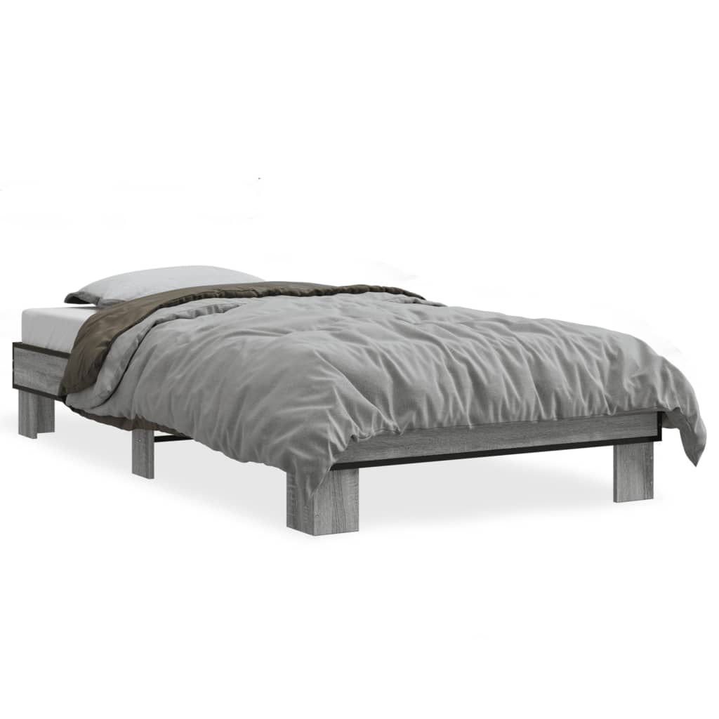 Bedframe bewerkt hout en metaal grijs sonoma eiken 90x200 cm is nu te koop bij PeponiXL, paradijselijk wonen!