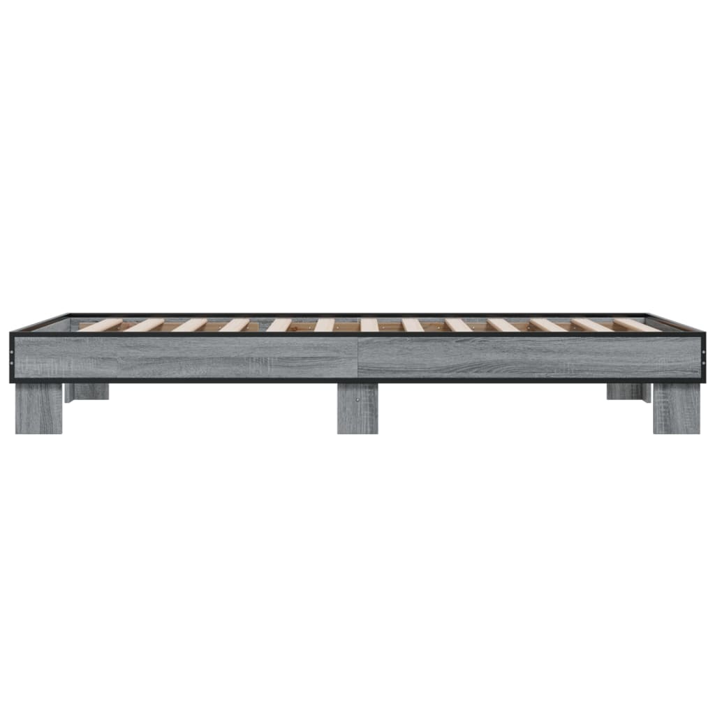 Bedframe bewerkt hout en metaal grijs sonoma eiken 90x200 cm is nu te koop bij PeponiXL, paradijselijk wonen!