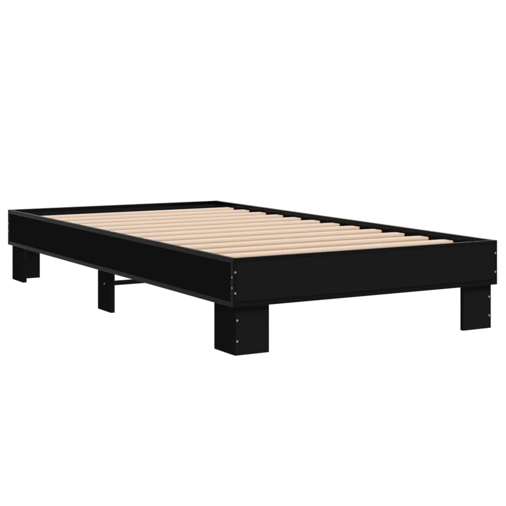 Bedframe bewerkt hout en metaal zwart 75x190 cm is nu te koop bij PeponiXL, paradijselijk wonen!