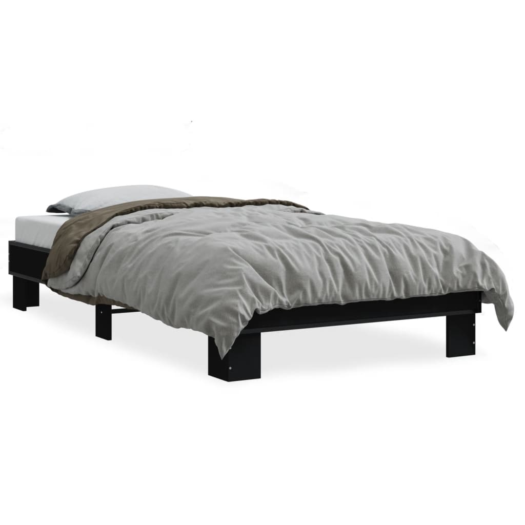 Bedframe bewerkt hout en metaal zwart 75x190 cm is nu te koop bij PeponiXL, paradijselijk wonen!