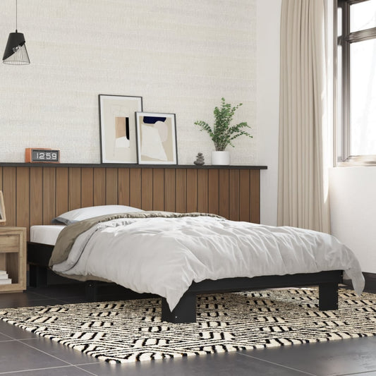 Bedframe bewerkt hout en metaal zwart 75x190 cm is nu te koop bij PeponiXL, paradijselijk wonen!