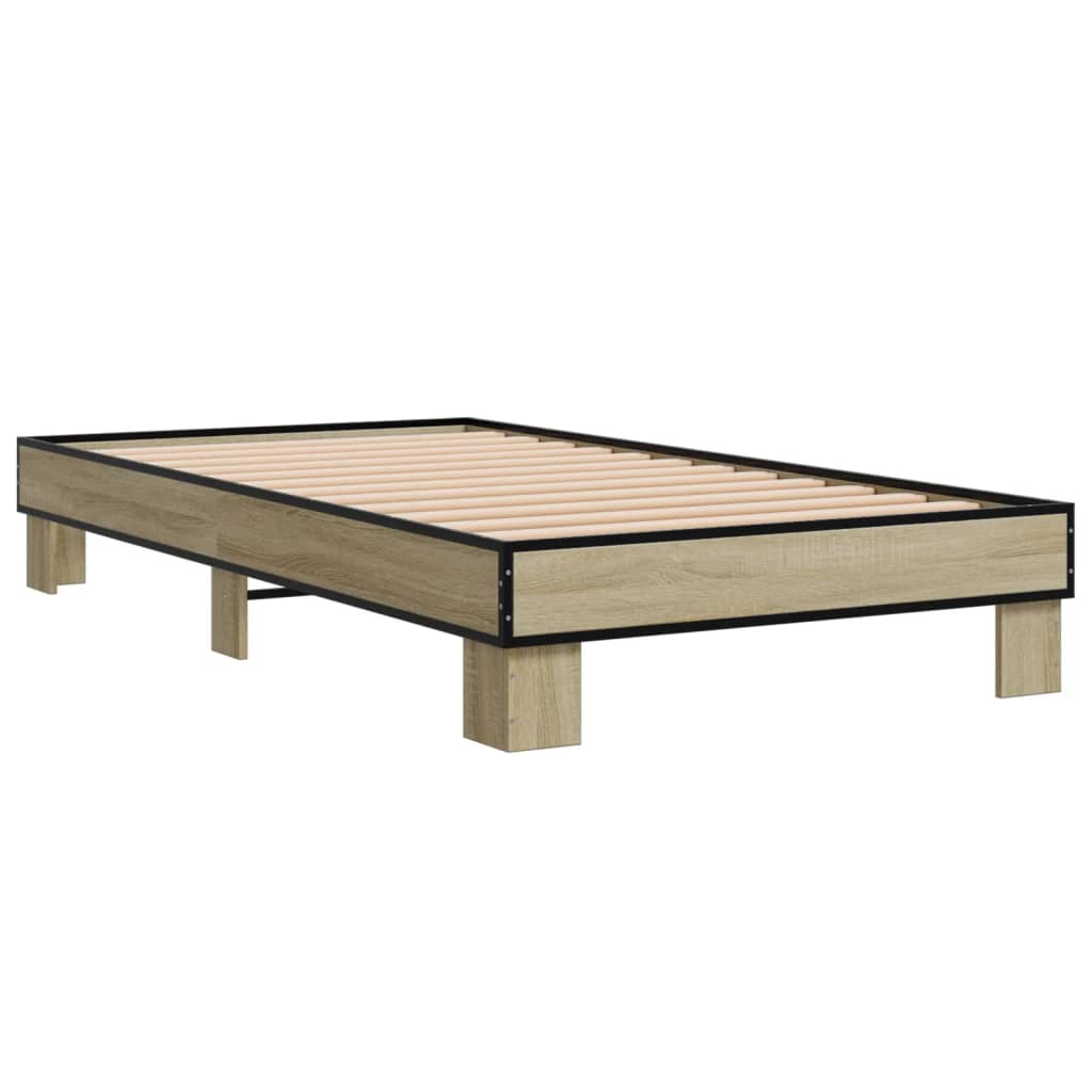 Bedframe bewerkt hout en metaal sonoma eikenkleurig 75x190 cm is nu te koop bij PeponiXL, paradijselijk wonen!