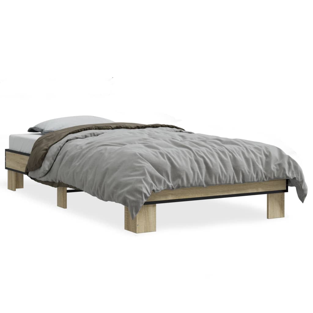 Bedframe bewerkt hout en metaal sonoma eikenkleurig 75x190 cm is nu te koop bij PeponiXL, paradijselijk wonen!