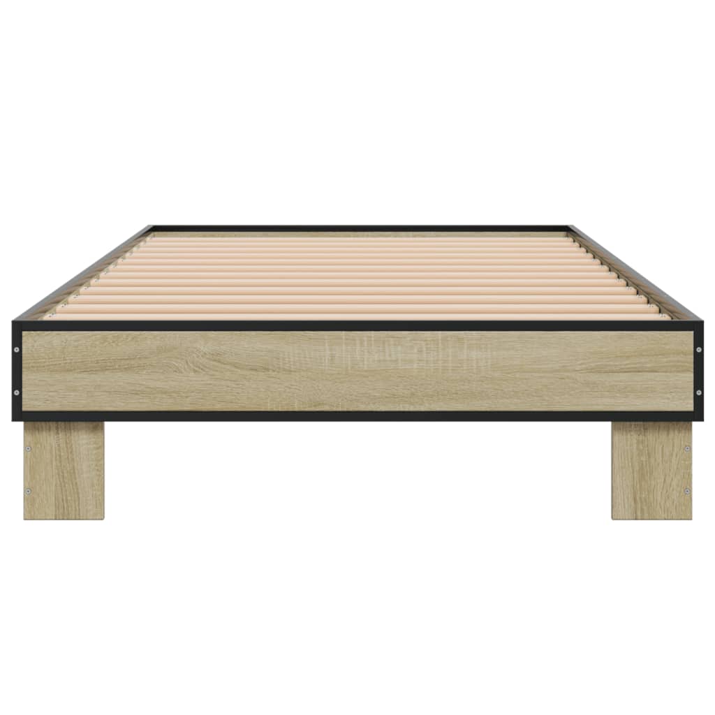 Bedframe bewerkt hout en metaal sonoma eikenkleurig 75x190 cm is nu te koop bij PeponiXL, paradijselijk wonen!