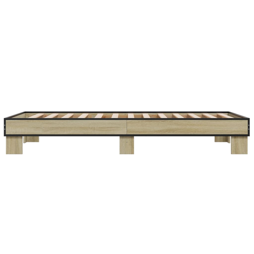 Bedframe bewerkt hout en metaal sonoma eikenkleurig 75x190 cm is nu te koop bij PeponiXL, paradijselijk wonen!