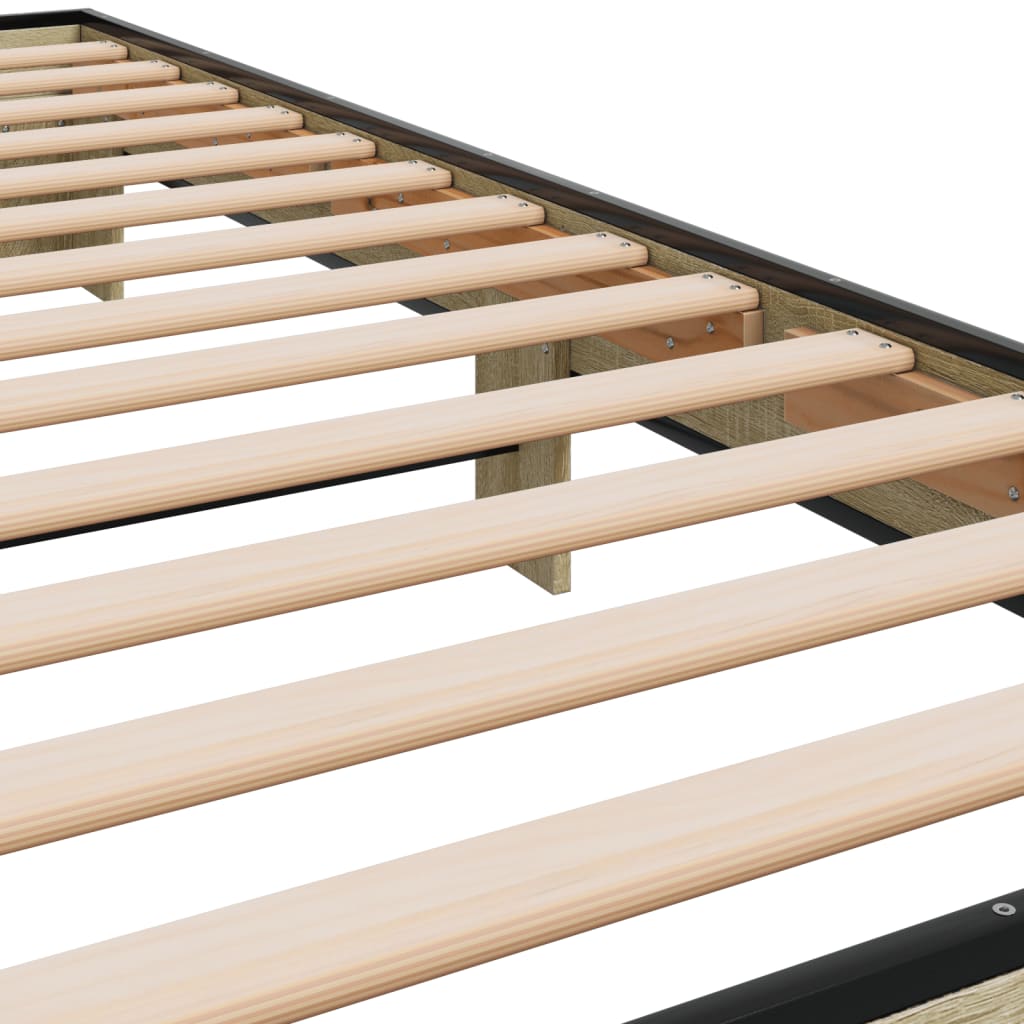 Bedframe bewerkt hout en metaal sonoma eikenkleurig 75x190 cm is nu te koop bij PeponiXL, paradijselijk wonen!