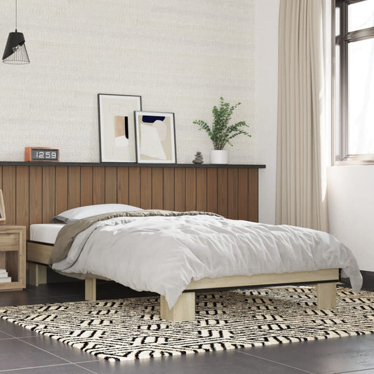 Bedframe bewerkt hout en metaal sonoma eikenkleurig 75x190 cm is nu te koop bij PeponiXL, paradijselijk wonen!
