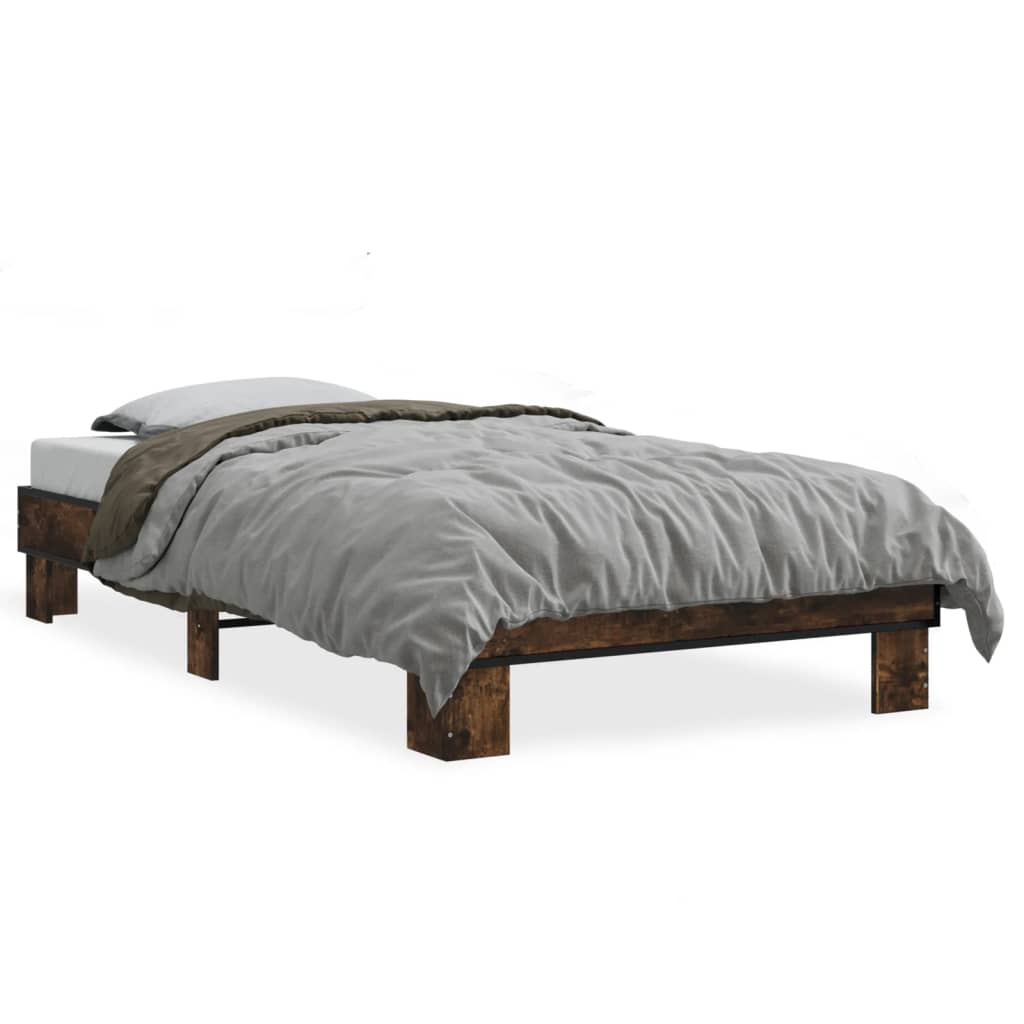 Bedframe bewerkt hout en metaal gerookt eikenkleurig 75x190 cm is nu te koop bij PeponiXL, paradijselijk wonen!