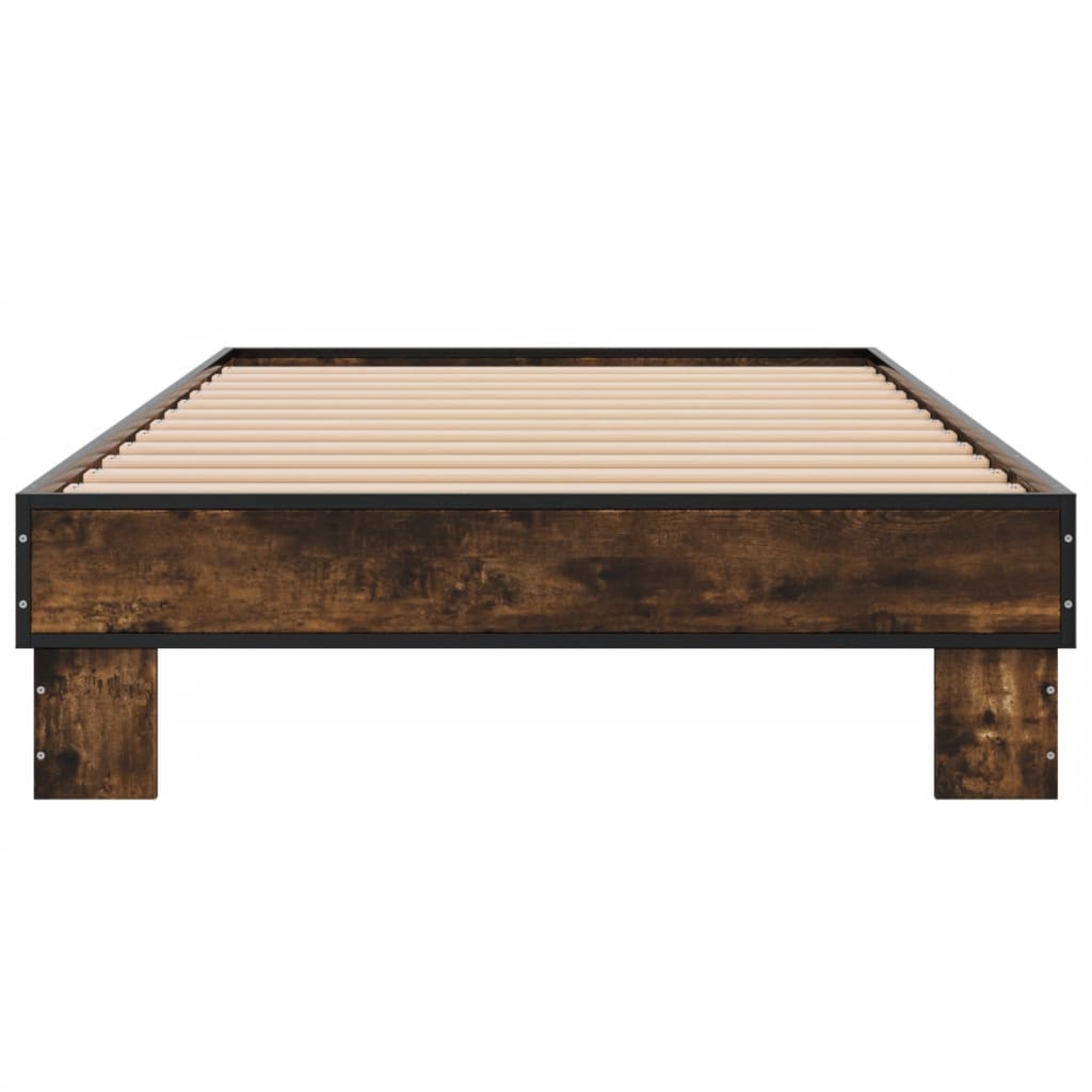 Bedframe bewerkt hout en metaal gerookt eikenkleurig 75x190 cm is nu te koop bij PeponiXL, paradijselijk wonen!
