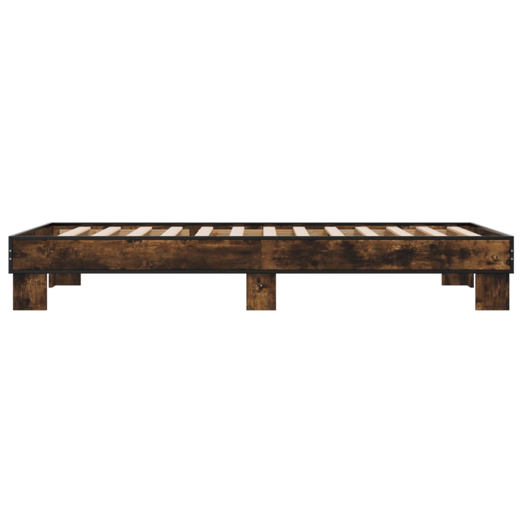 Bedframe bewerkt hout en metaal gerookt eikenkleurig 75x190 cm is nu te koop bij PeponiXL, paradijselijk wonen!