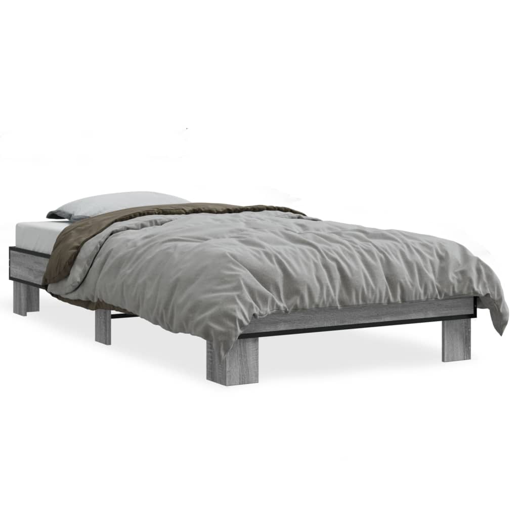 Bedframe bewerkt hout en metaal grijs sonoma eiken 75x190 cm is nu te koop bij PeponiXL, paradijselijk wonen!