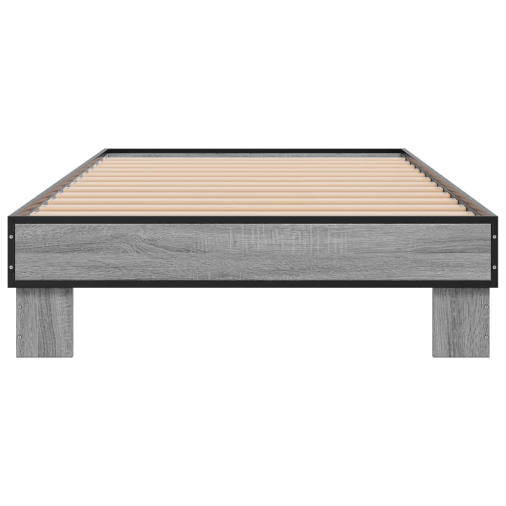 Bedframe bewerkt hout en metaal grijs sonoma eiken 75x190 cm is nu te koop bij PeponiXL, paradijselijk wonen!