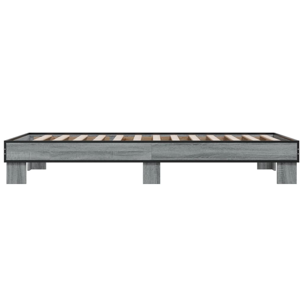 Bedframe bewerkt hout en metaal grijs sonoma eiken 75x190 cm is nu te koop bij PeponiXL, paradijselijk wonen!