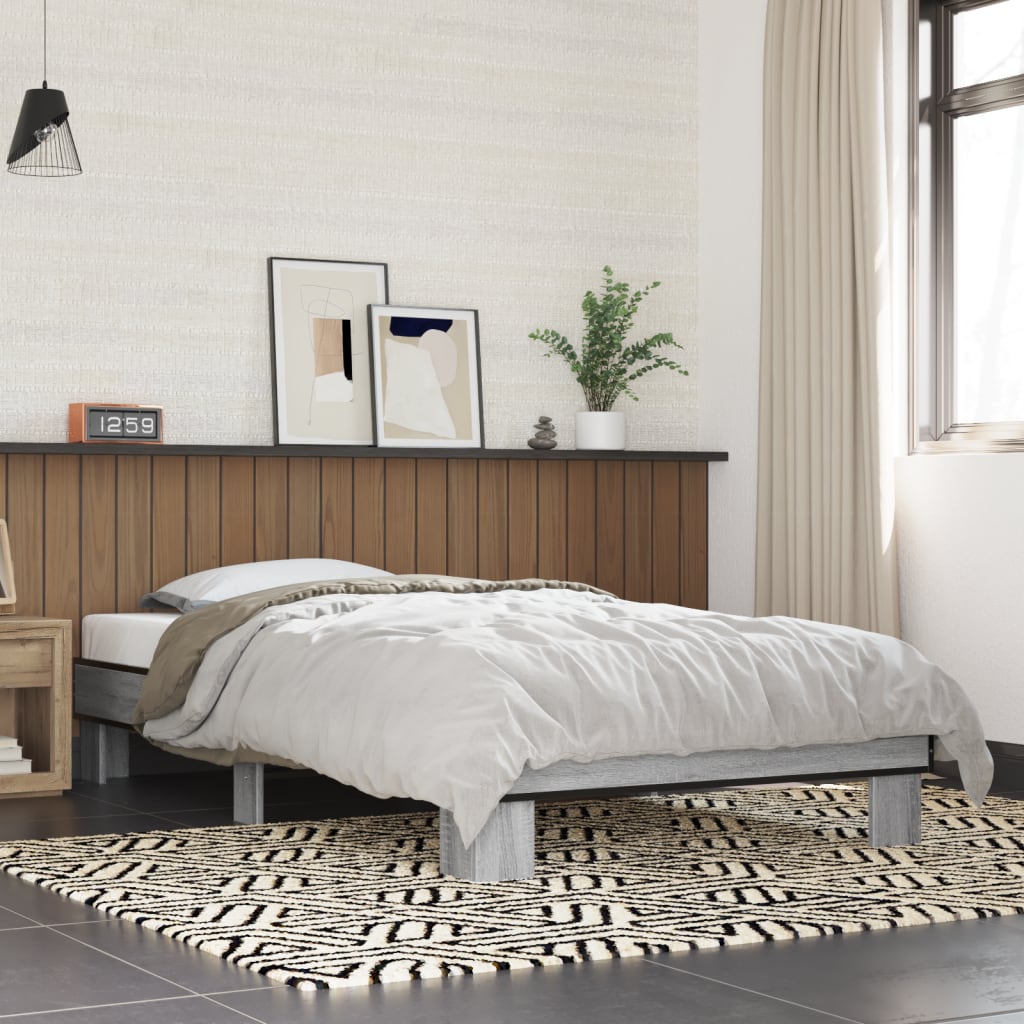 Bedframe bewerkt hout en metaal grijs sonoma eiken 75x190 cm is nu te koop bij PeponiXL, paradijselijk wonen!