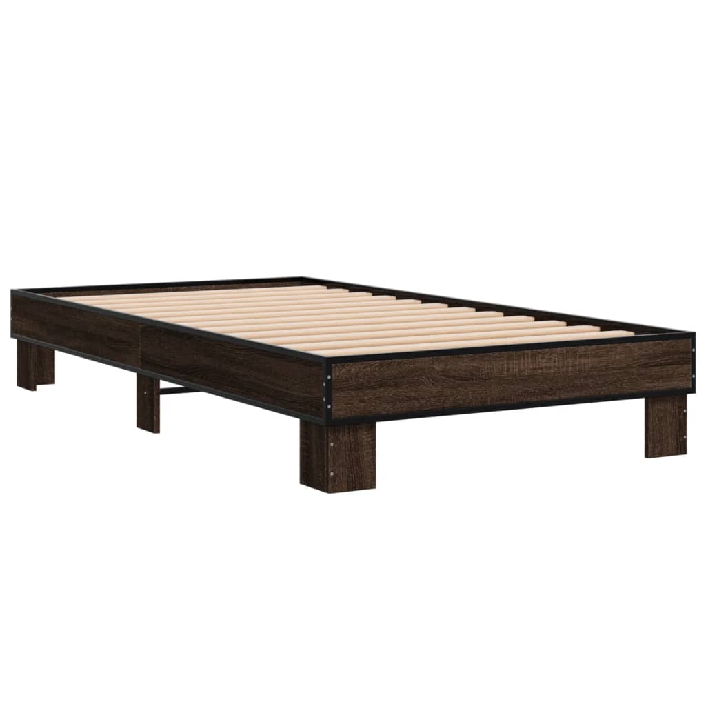 Bedframe bewerkt hout en metaal bruin eikenkleurig 75x190 cm is nu te koop bij PeponiXL, paradijselijk wonen!