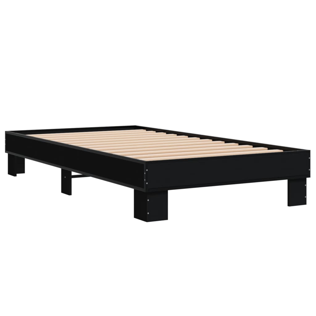Bedframe bewerkt hout en metaal zwart 90x190 cm is nu te koop bij PeponiXL, paradijselijk wonen!