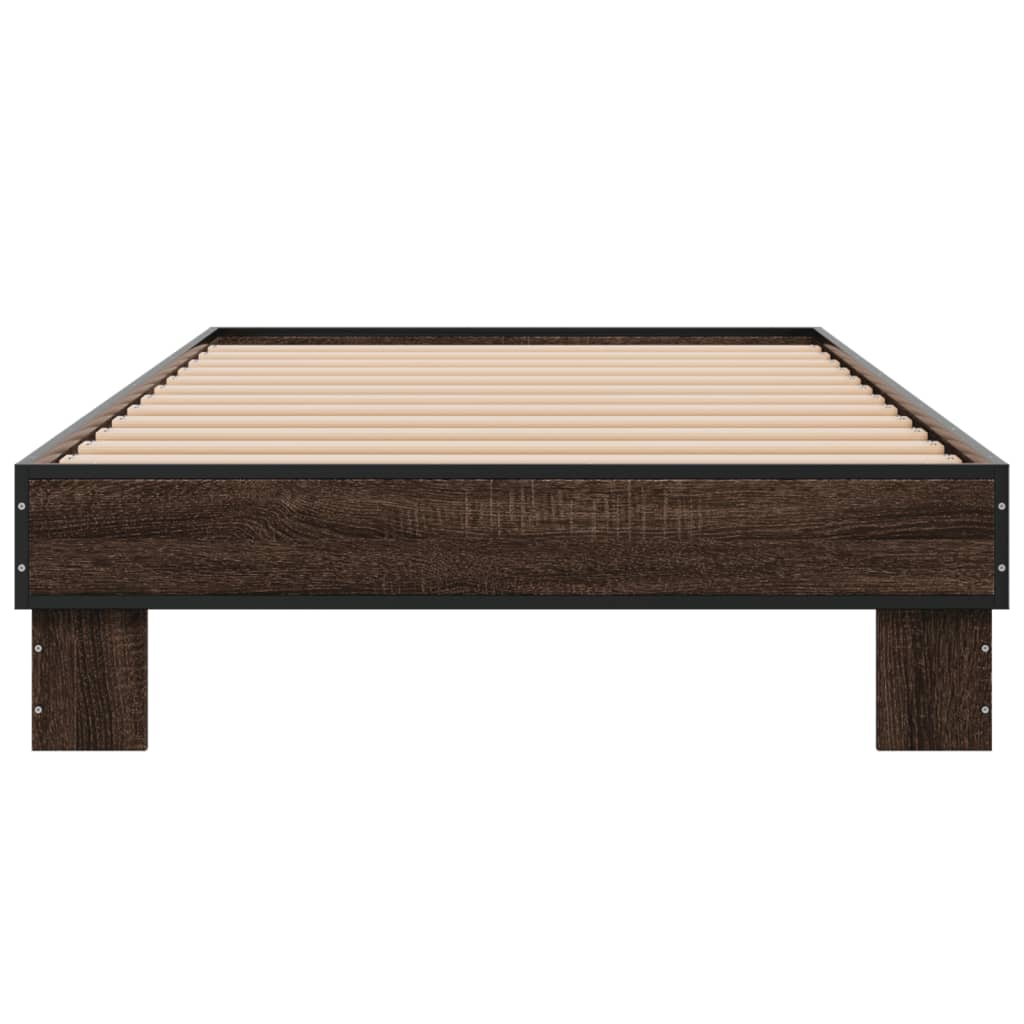 Bedframe bewerkt hout en metaal bruin eikenkleurig 90x190 cm is nu te koop bij PeponiXL, paradijselijk wonen!