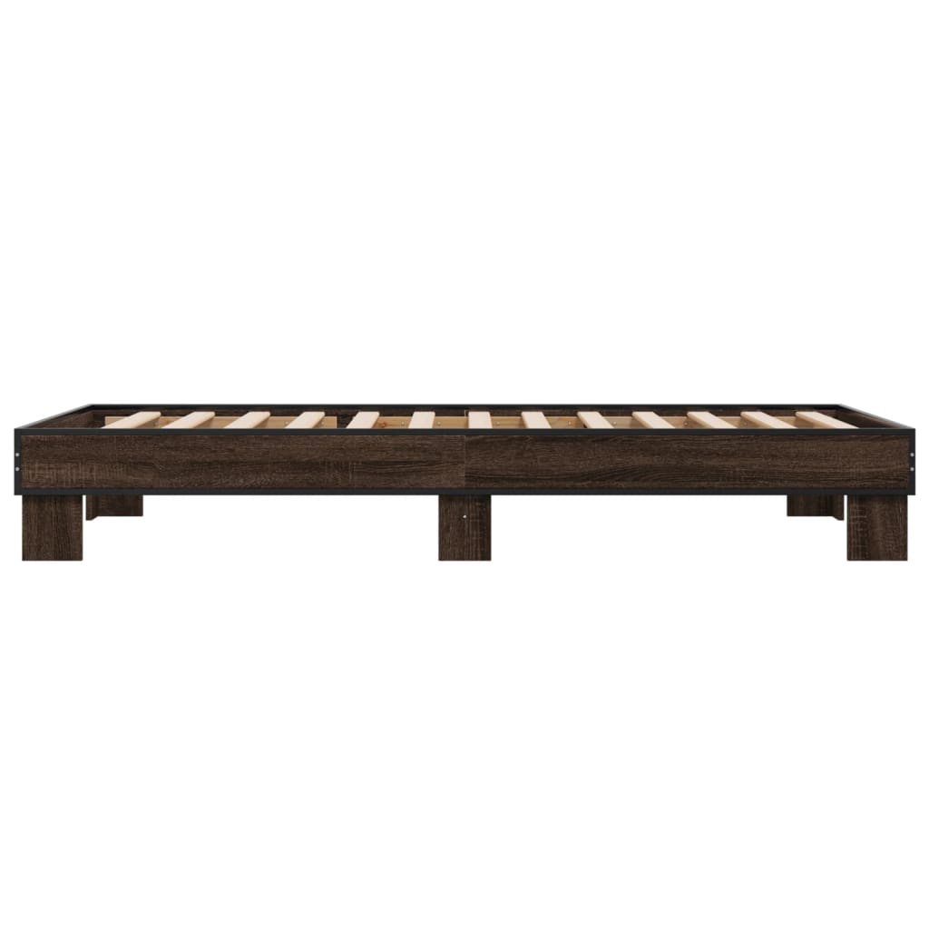 Bedframe bewerkt hout en metaal bruin eikenkleurig 90x190 cm is nu te koop bij PeponiXL, paradijselijk wonen!