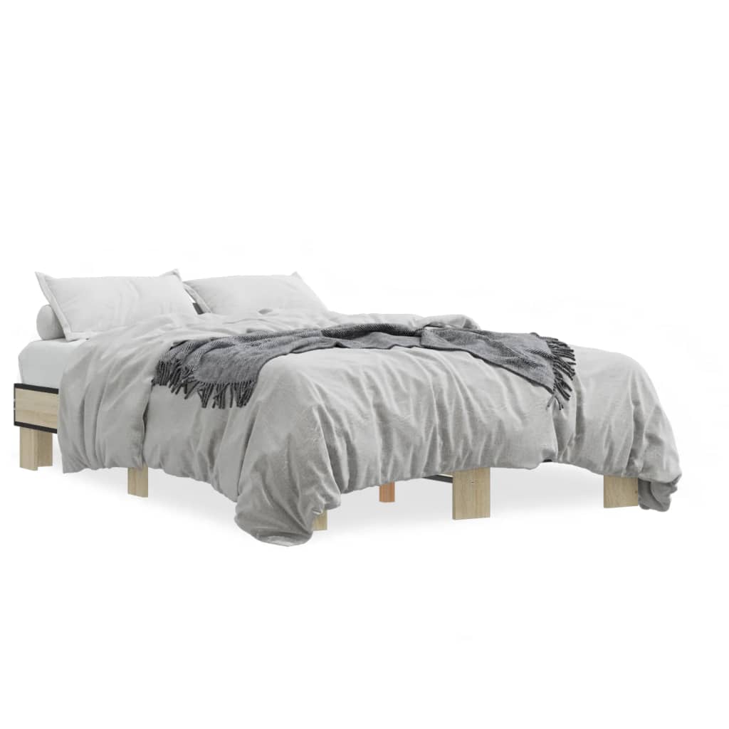 Bedframe bewerkt hout metaal sonoma eikenkleurig 120x190 cm is nu te koop bij PeponiXL, paradijselijk wonen!