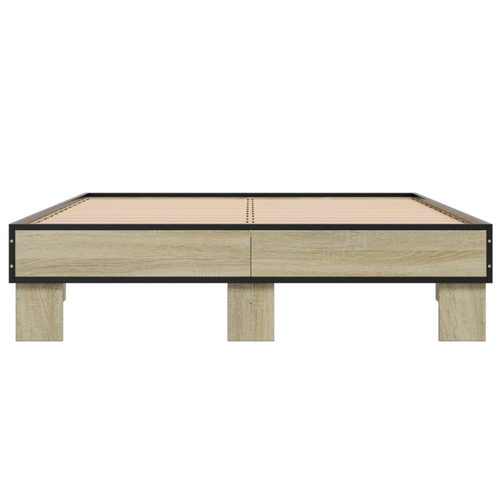 Bedframe bewerkt hout metaal sonoma eikenkleurig 120x190 cm is nu te koop bij PeponiXL, paradijselijk wonen!