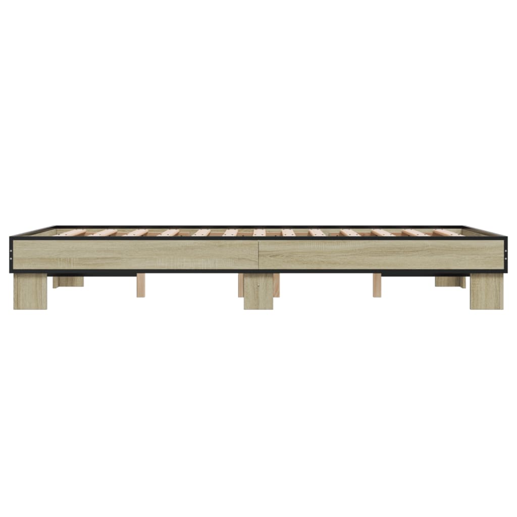 Bedframe bewerkt hout metaal sonoma eikenkleurig 120x190 cm is nu te koop bij PeponiXL, paradijselijk wonen!