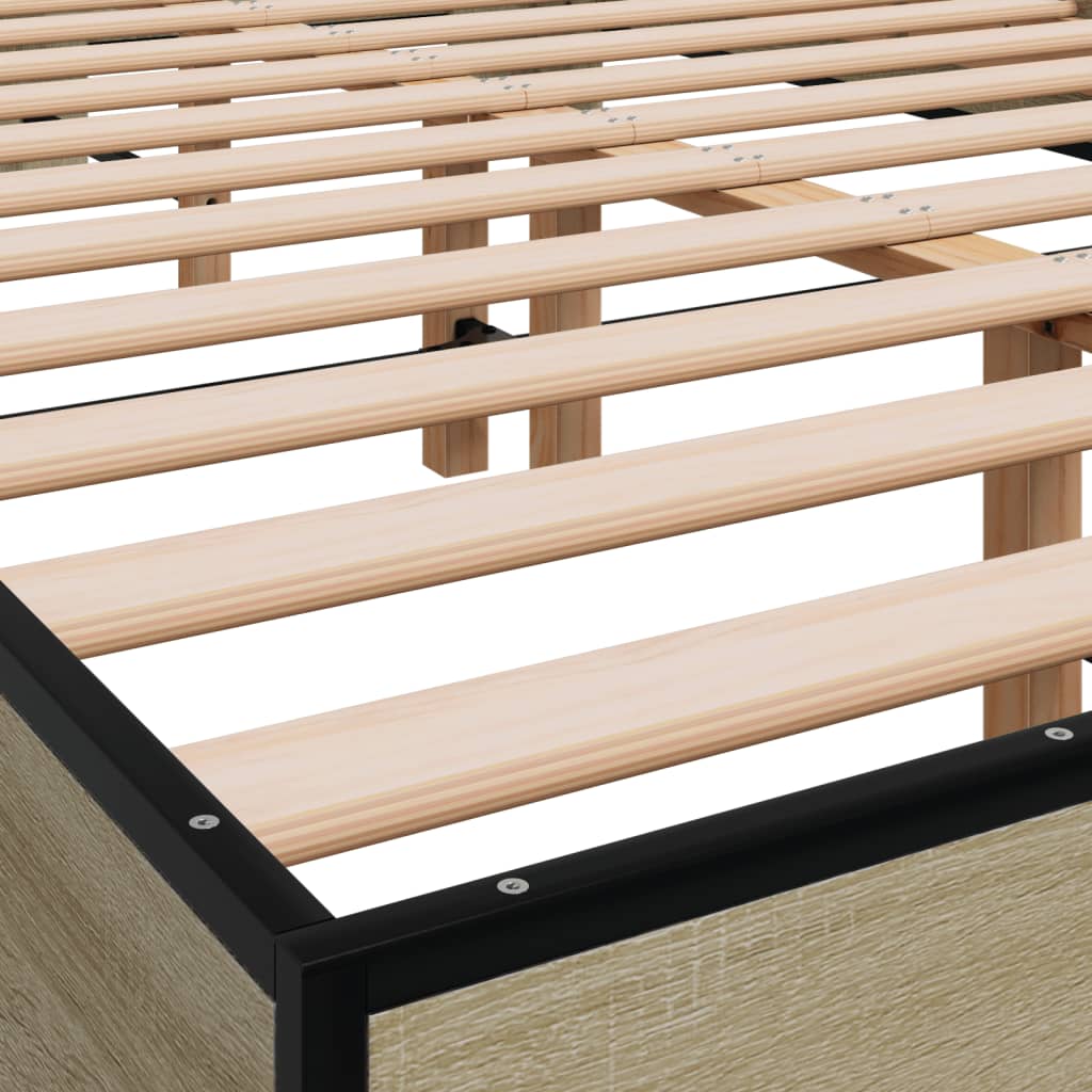 Bedframe bewerkt hout metaal sonoma eikenkleurig 120x190 cm is nu te koop bij PeponiXL, paradijselijk wonen!