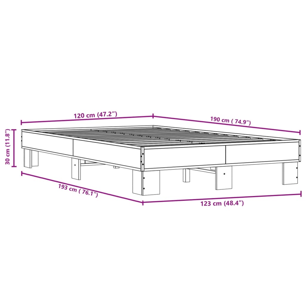 Bedframe bewerkt hout metaal sonoma eikenkleurig 120x190 cm is nu te koop bij PeponiXL, paradijselijk wonen!