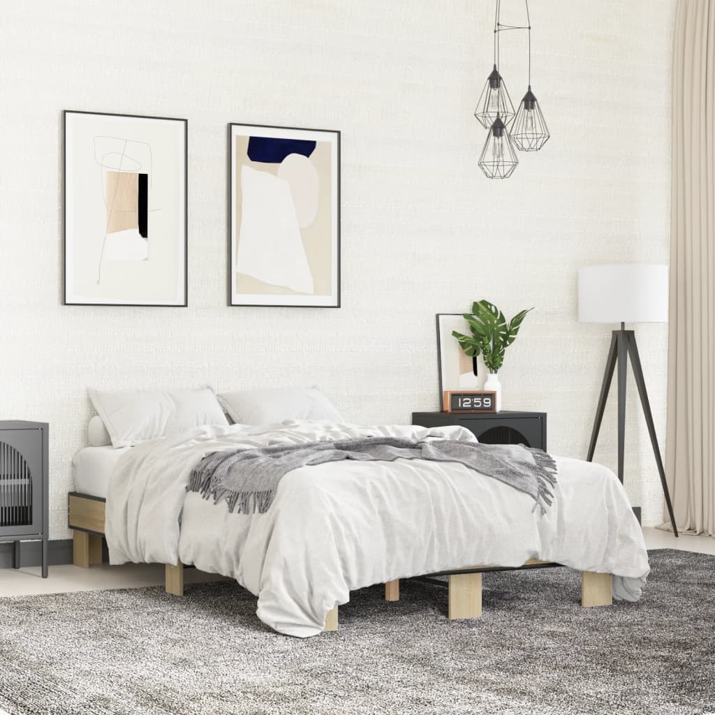 Bedframe bewerkt hout metaal sonoma eikenkleurig 120x190 cm is nu te koop bij PeponiXL, paradijselijk wonen!