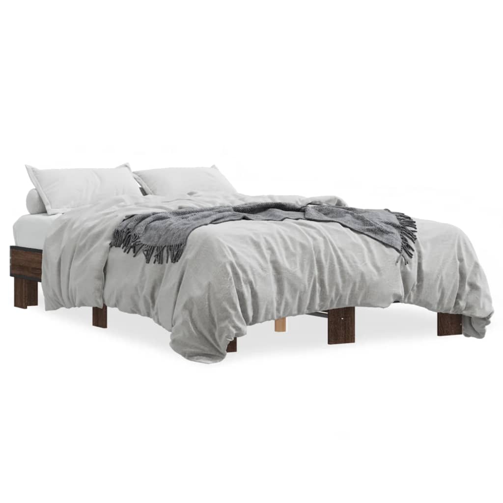 Bedframe bewerkt hout metaal bruin eikenkleur 135x190 cm is nu te koop bij PeponiXL, paradijselijk wonen!