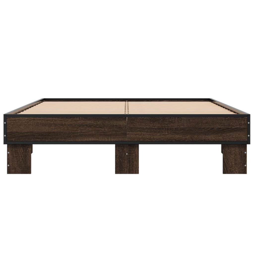 Bedframe bewerkt hout metaal bruin eikenkleur 135x190 cm is nu te koop bij PeponiXL, paradijselijk wonen!