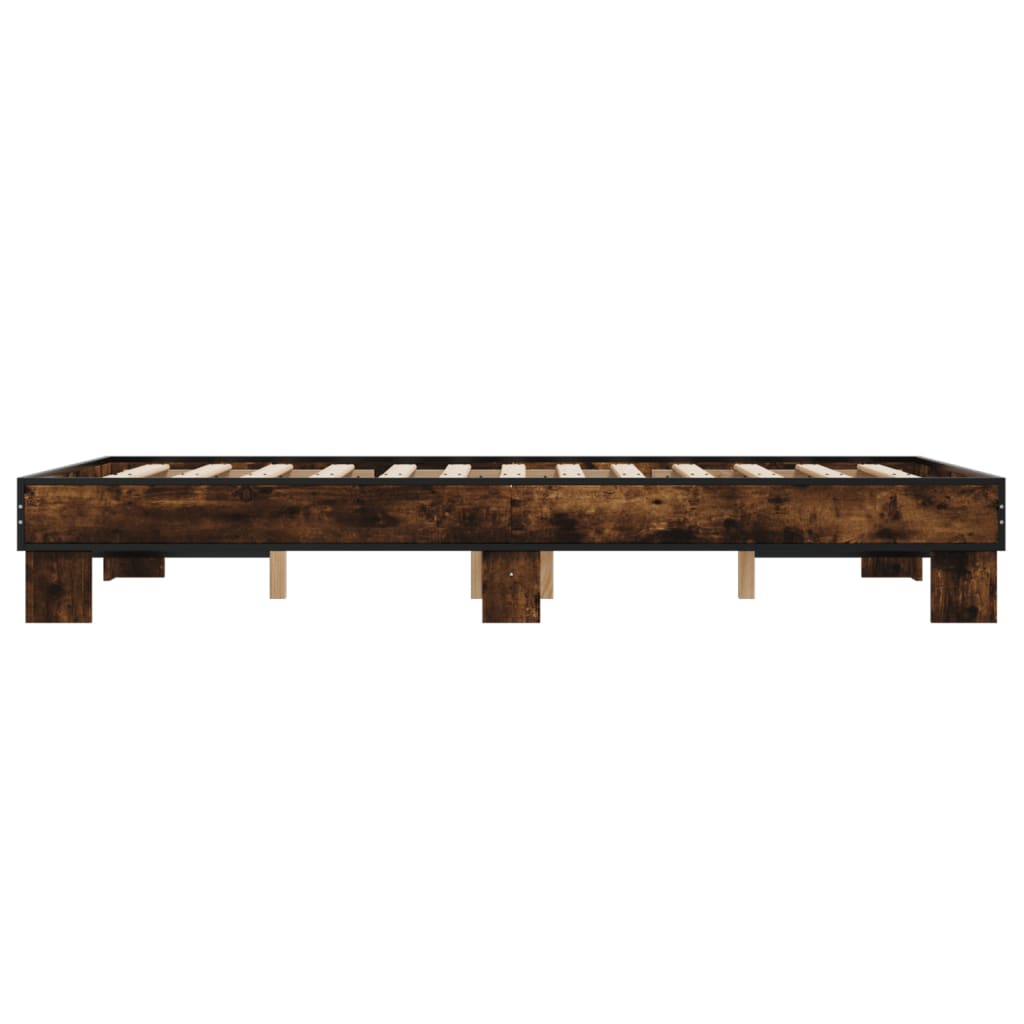 Bedframe bewerkt hout metaal bruin eikenkleur 135x190 cm is nu te koop bij PeponiXL, paradijselijk wonen!