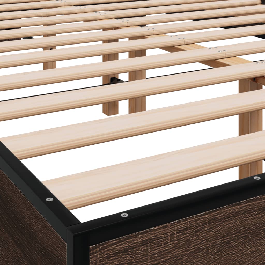 Bedframe bewerkt hout metaal bruin eikenkleur 135x190 cm is nu te koop bij PeponiXL, paradijselijk wonen!