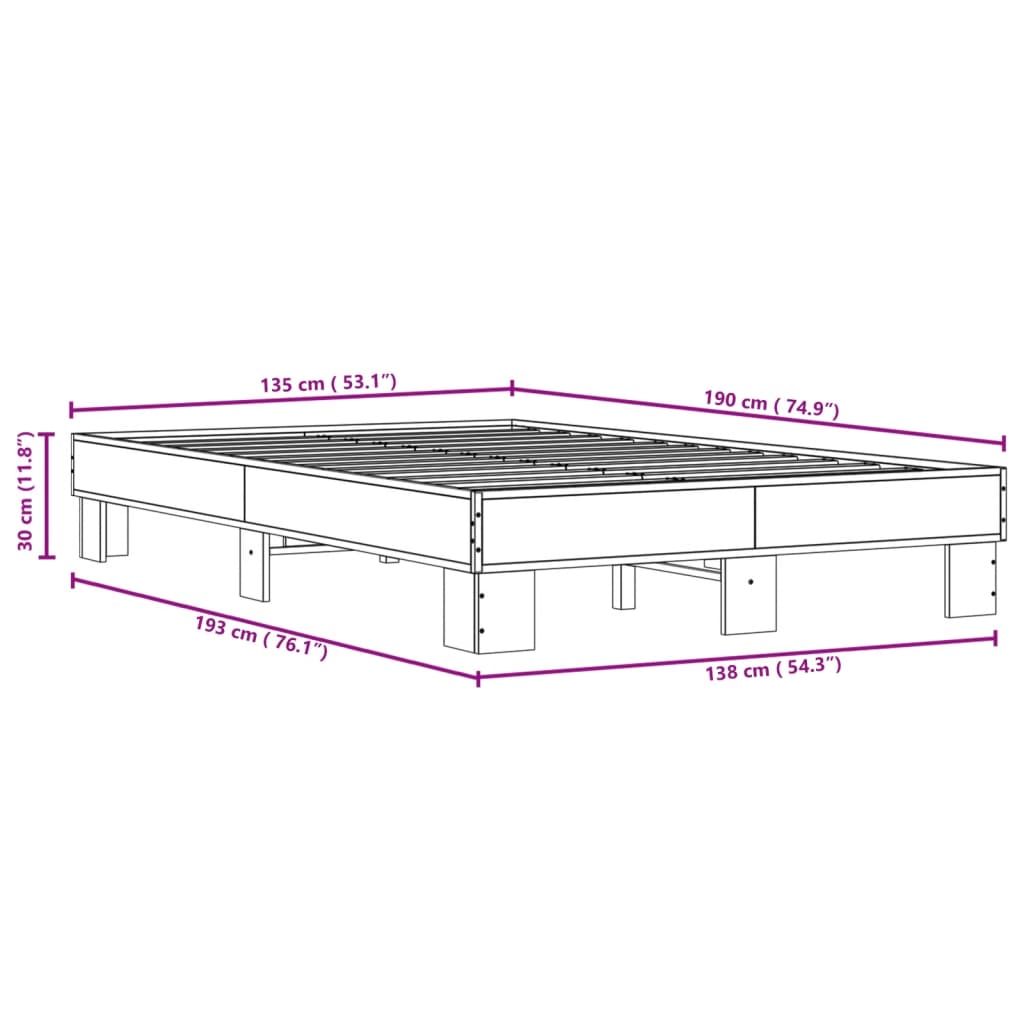 Bedframe bewerkt hout metaal bruin eikenkleur 135x190 cm is nu te koop bij PeponiXL, paradijselijk wonen!