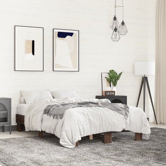 Bedframe bewerkt hout metaal bruin eikenkleur 135x190 cm is nu te koop bij PeponiXL, paradijselijk wonen!