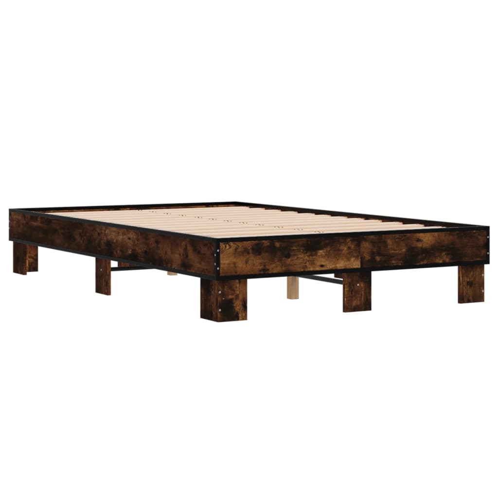 Bedframe bewerkt hout metaal gerookt eikenkleurig 140x190 cm is nu te koop bij PeponiXL, paradijselijk wonen!