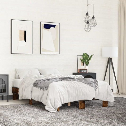 Bedframe bewerkt hout metaal gerookt eikenkleurig 140x190 cm is nu te koop bij PeponiXL, paradijselijk wonen!
