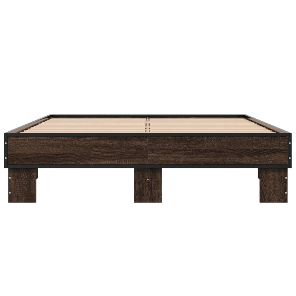 Bedframe bewerkt hout metaal bruin eikenkleur 140x190 cm is nu te koop bij PeponiXL, paradijselijk wonen!