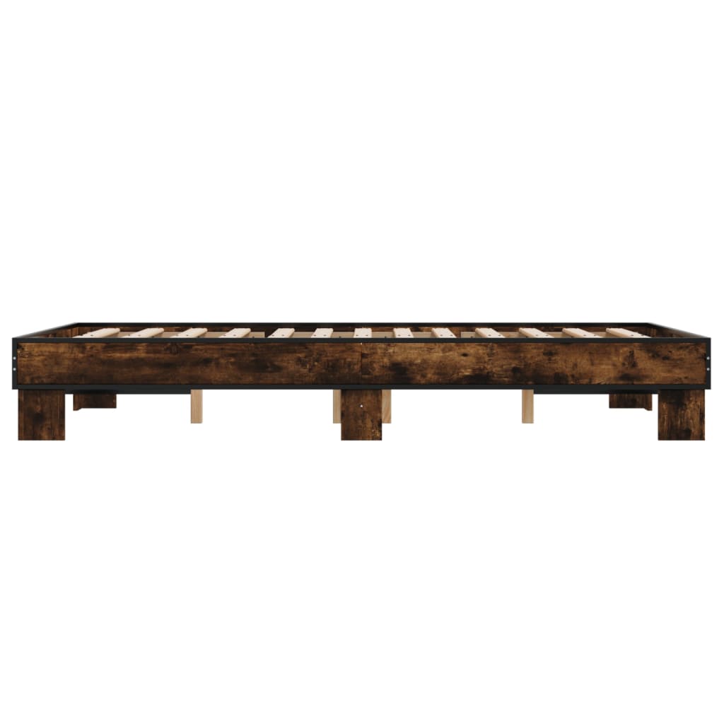 Bedframe bewerkt hout metaal bruin eikenkleur 140x190 cm is nu te koop bij PeponiXL, paradijselijk wonen!