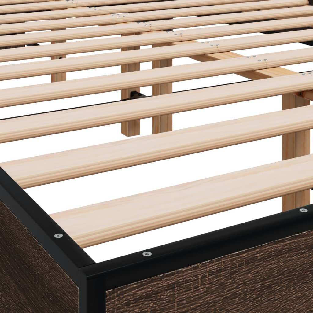 Bedframe bewerkt hout metaal bruin eikenkleur 140x190 cm is nu te koop bij PeponiXL, paradijselijk wonen!