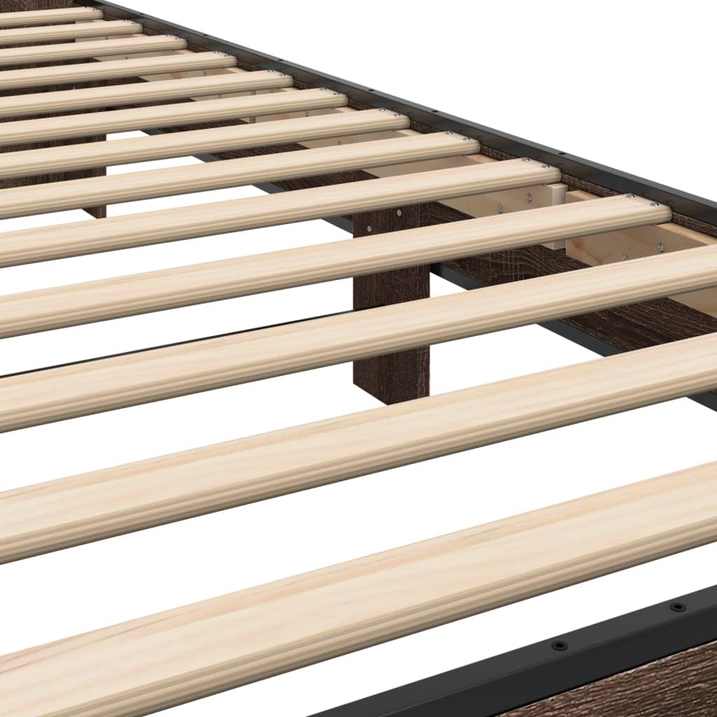 Bedframe bewerkt hout en metaal bruin eikenkleurig 90x190 cm is nu te koop bij PeponiXL, paradijselijk wonen!