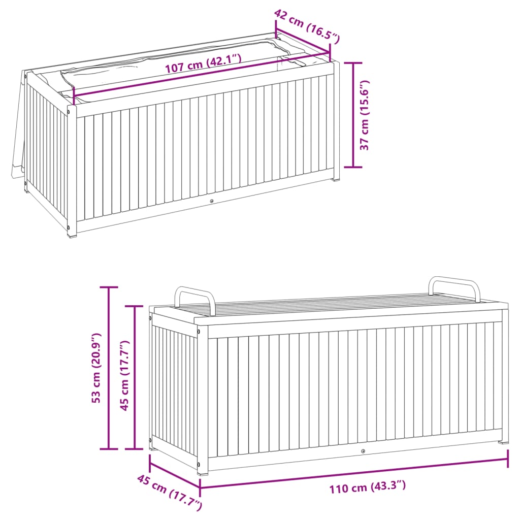 Kussenbox 110x45x42/53 cm massief acaciahout en staal is nu te koop bij PeponiXL, paradijselijk wonen!