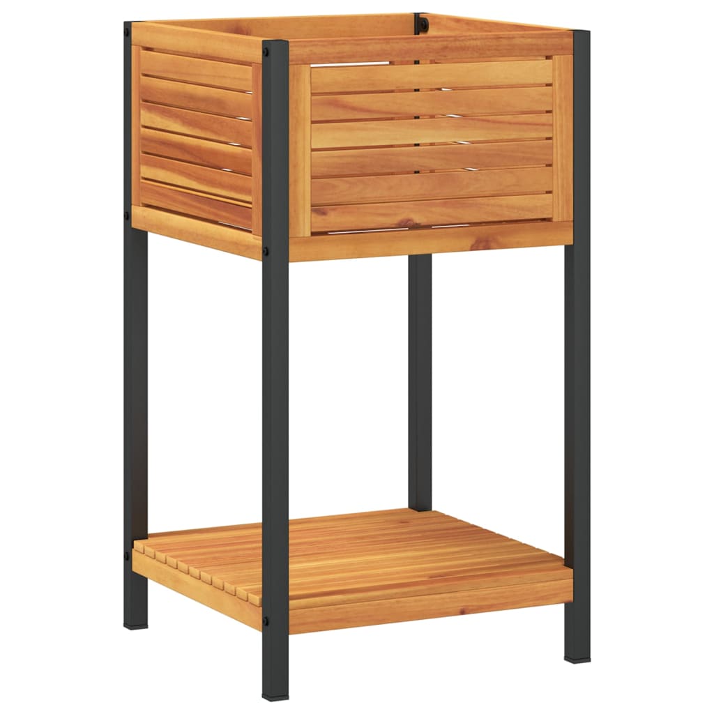 Plantenbak met schap 45x45x80 cm massief acaciahout en staal is nu te koop bij PeponiXL, paradijselijk wonen!