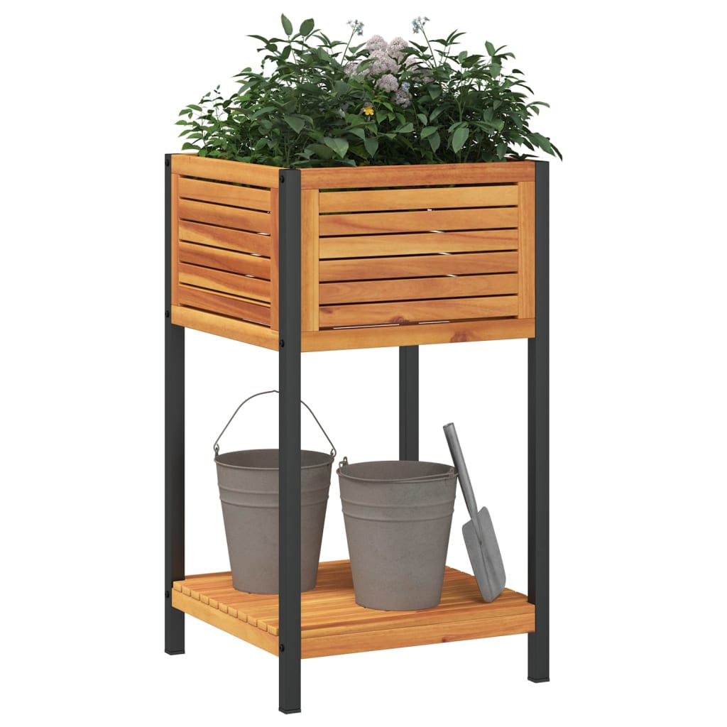 Plantenbak met schap 45x45x80 cm massief acaciahout en staal is nu te koop bij PeponiXL, paradijselijk wonen!